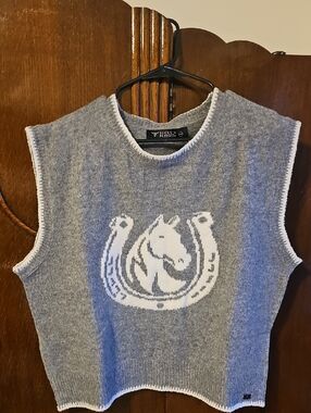Lucky & Blessed Gray & White Horse & Horseshoe Knit Vest